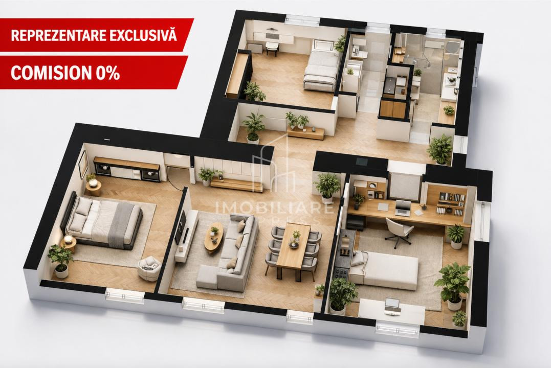 Apartament semifinisat 4 camere – 120 mp SEMICENTRAL.